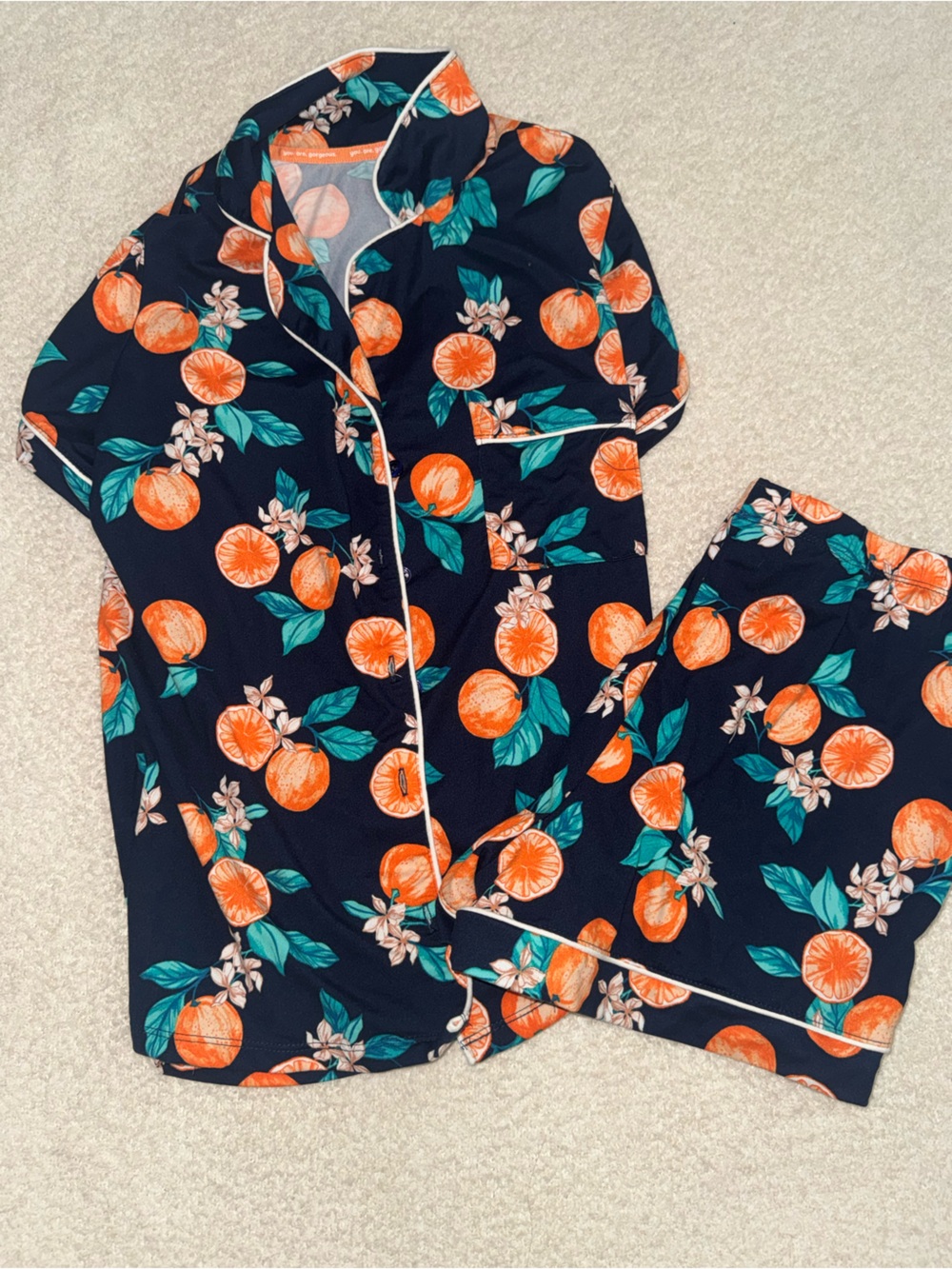 Women's Navy Orange Floral Pajama Set